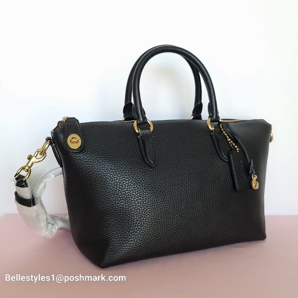 COACH Cara Pebbled Leather Satchel with Crossbody Strap- Black⭐ - Picture 4 of 16